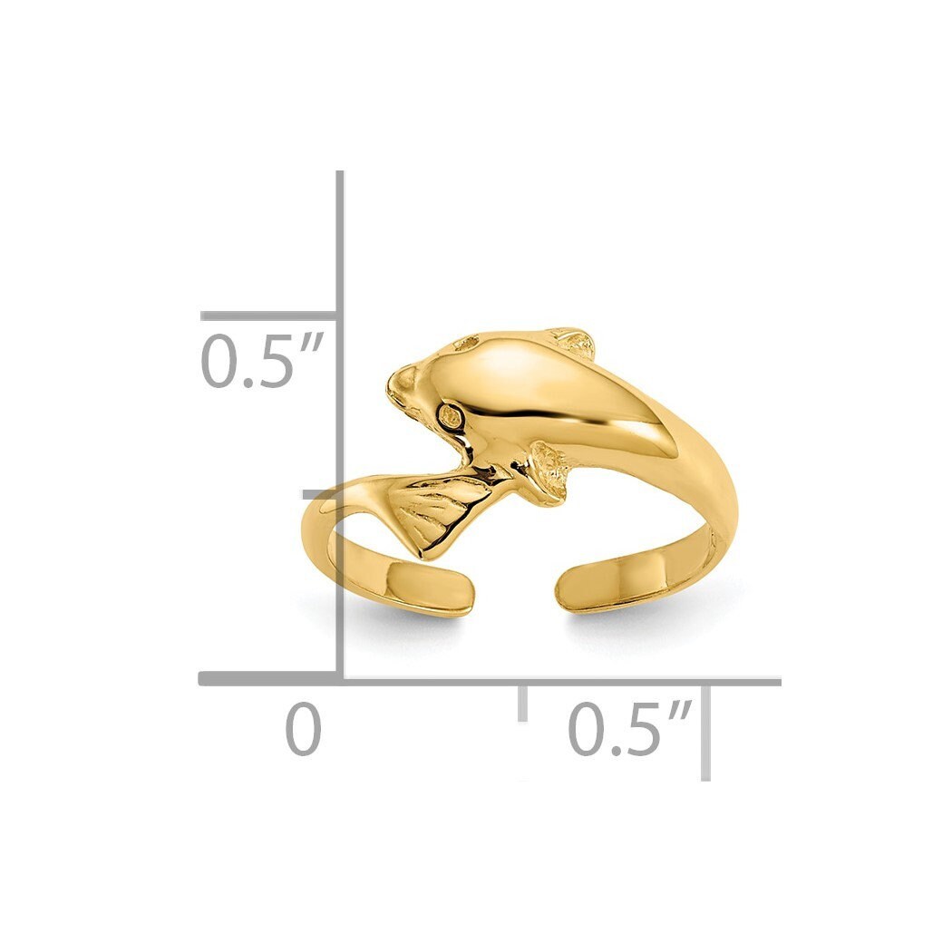 Solid 14k or 10k Yellow Gold Dolphin Toe Ring - Adjustable Toe Ring Women