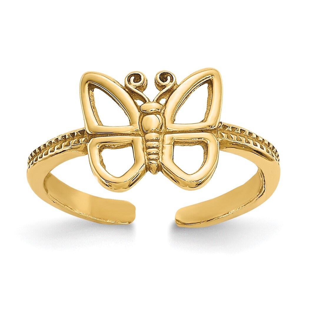 Real 10k Yellow Gold Butterfly Toe Ring - 8mm