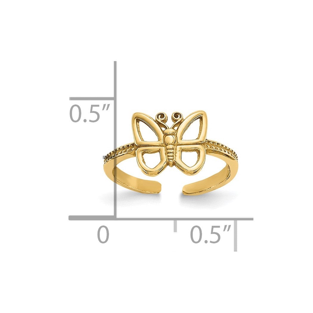 Real 10k Yellow Gold Butterfly Toe Ring - 8mm