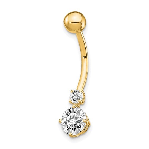 10k Yellow or White Gold CZ Double Dangle Belly Ring