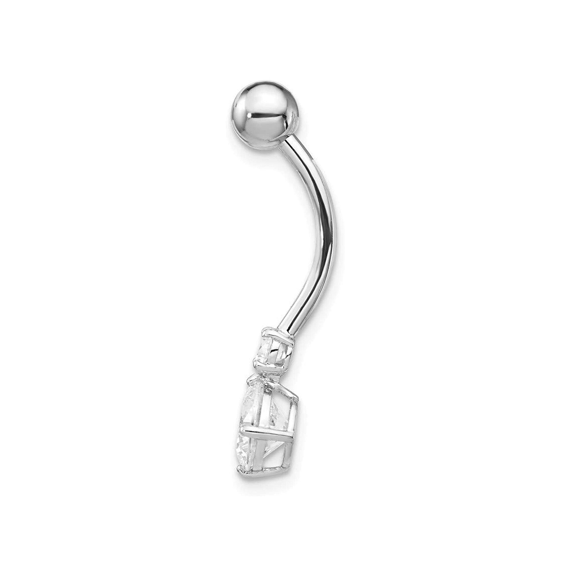 10k Yellow or White Gold CZ Double Dangle Belly Ring