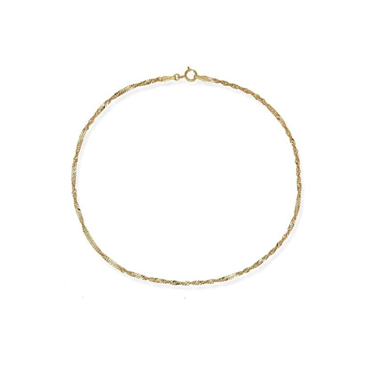 10K Gold Singapore Twist Rope Chain Anklet - 1.3mm x 10"