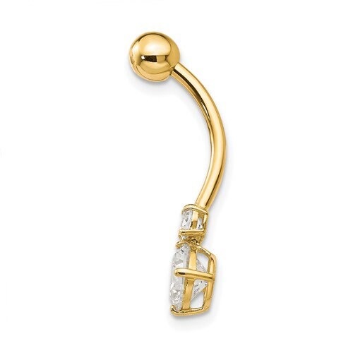 10k Yellow or White Gold CZ Double Dangle Belly Ring