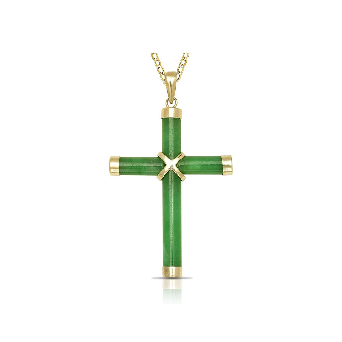 14k Yellow Gold Onyx, Turquoise, Lapis Lazuli and Green or Lavender Jade Cross Pendant