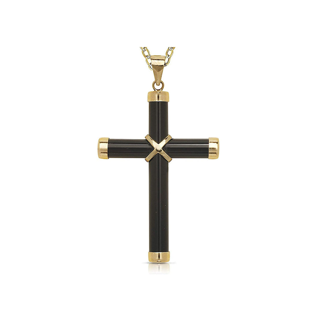 14k Yellow Gold Onyx, Turquoise, Lapis Lazuli and Green or Lavender Jade Cross Pendant