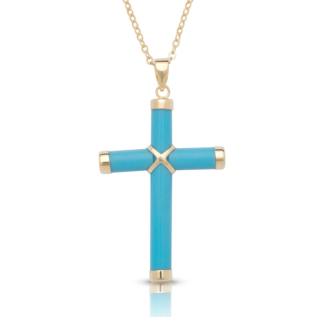 14k Yellow Gold Onyx, Turquoise, Lapis Lazuli and Green or Lavender Jade Cross Pendant