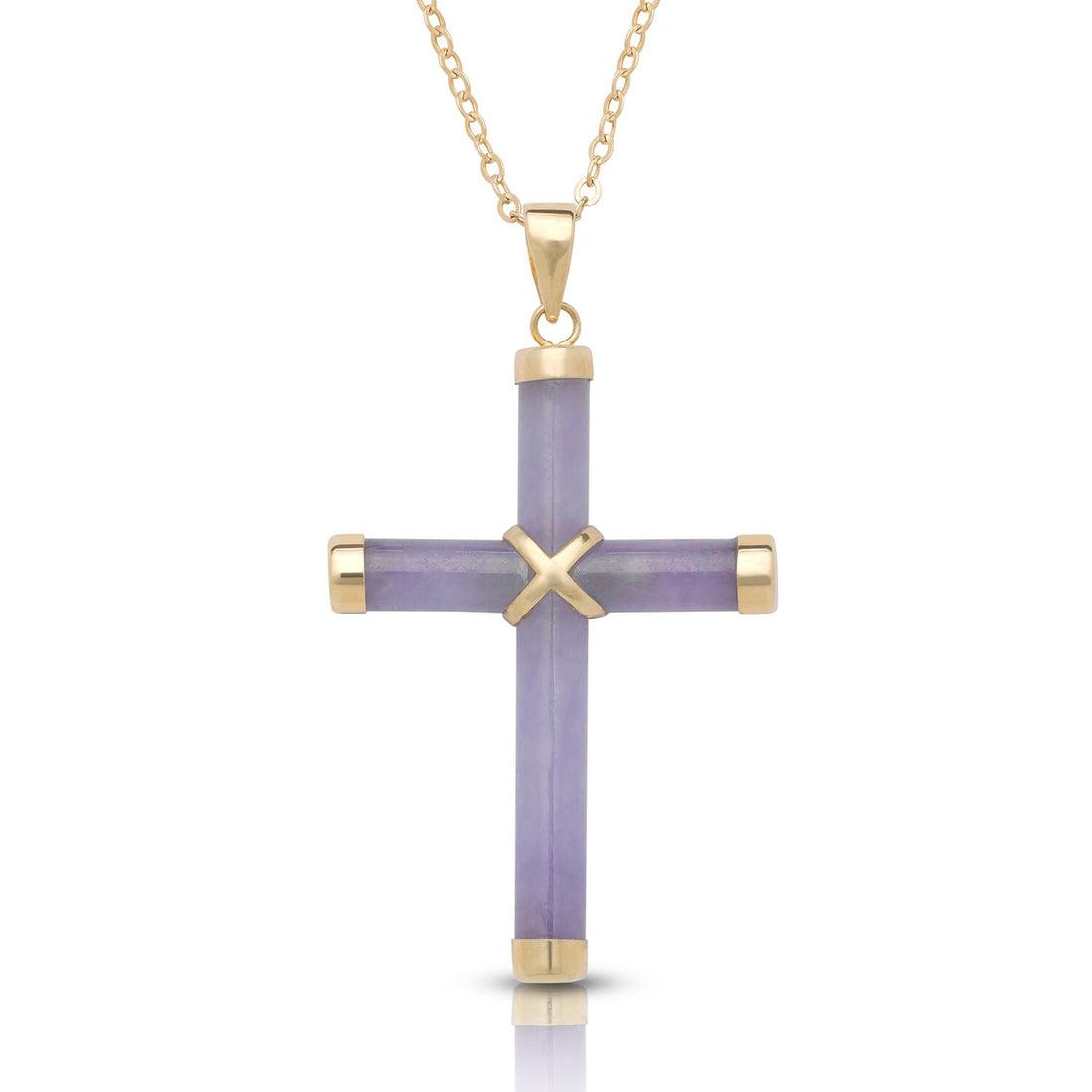 14k Yellow Gold Onyx, Turquoise, Lapis Lazuli and Green or Lavender Jade Cross Pendant