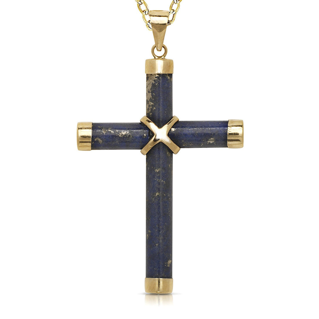 14k Yellow Gold Onyx, Turquoise, Lapis Lazuli and Green or Lavender Jade Cross Pendant