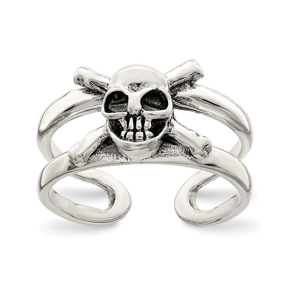 925 Sterling Silver Solid Adjustable Skull Toe Ring