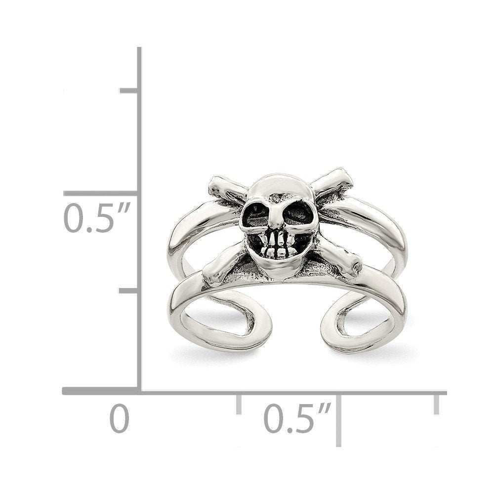 925 Sterling Silver Solid Adjustable Skull Toe Ring