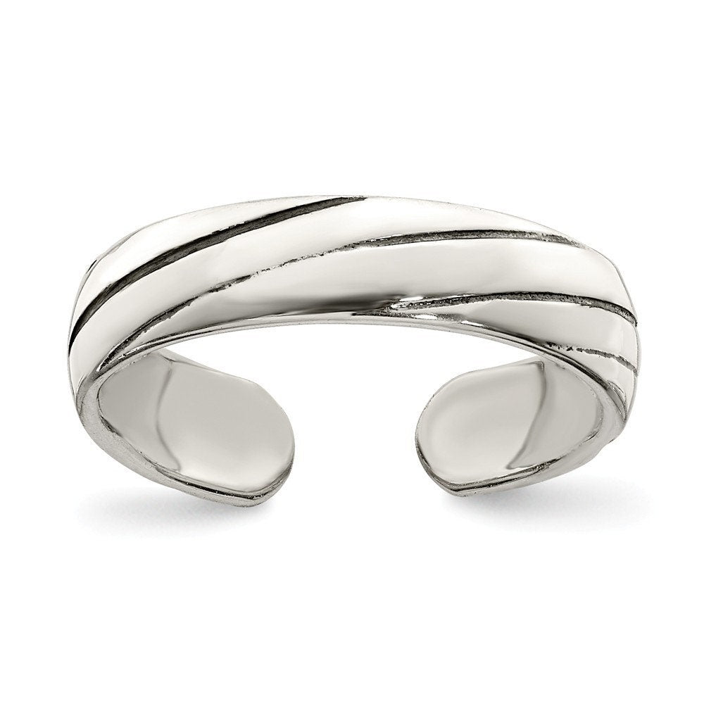 925 Sterling Silver Solid Slanted Ridged Toe Ring