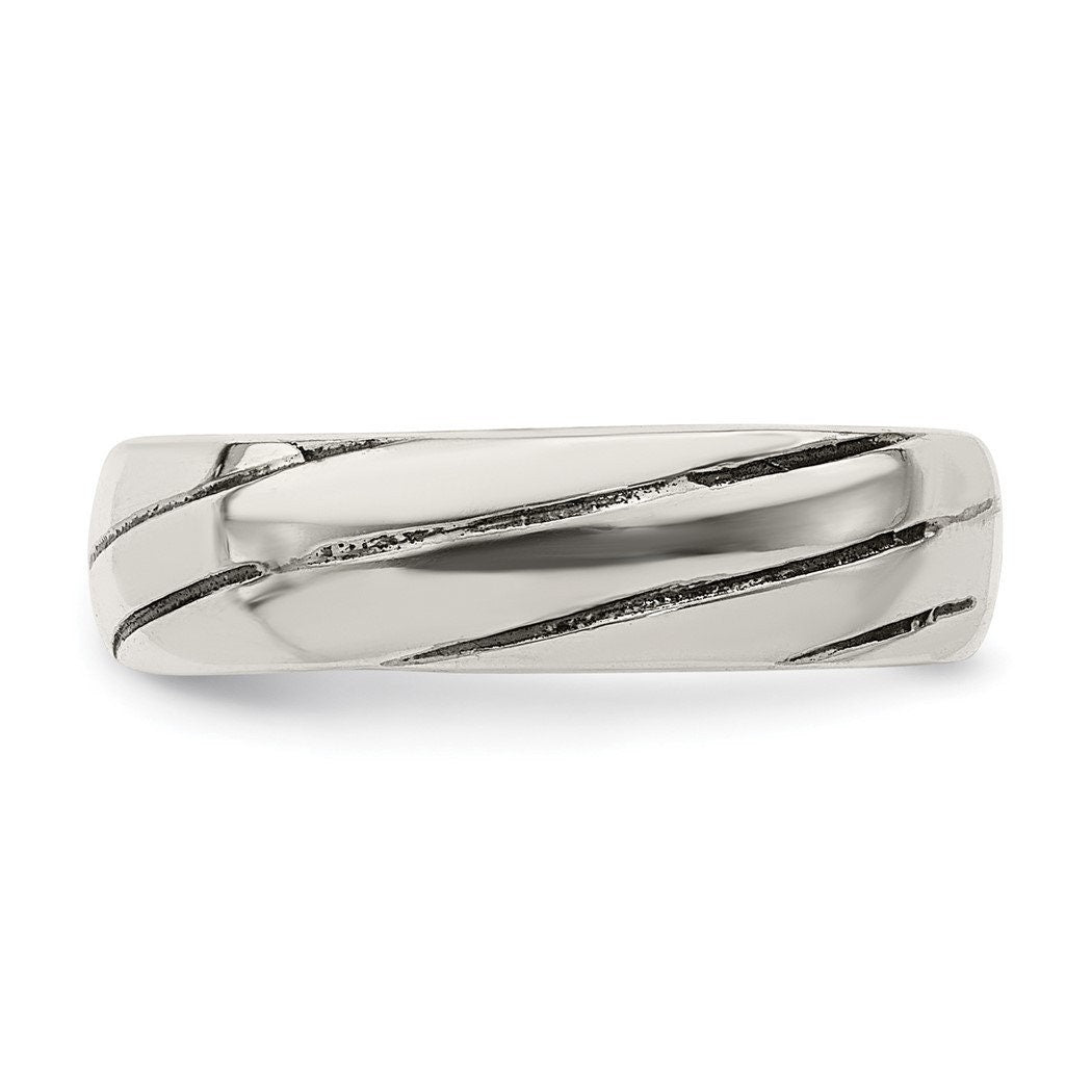925 Sterling Silver Solid Slanted Ridged Toe Ring