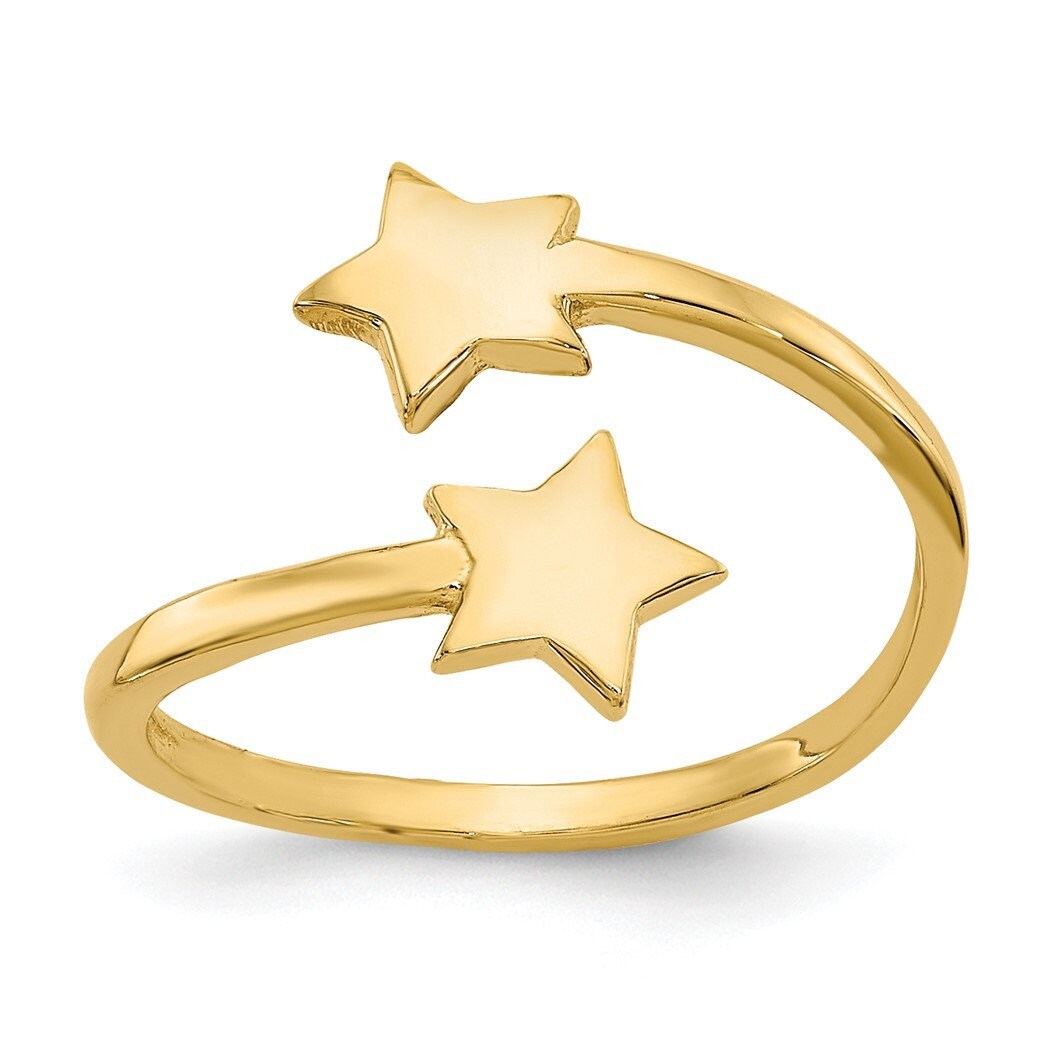 10k or 14k Yellow Gold Double Flat Star Toe Ring - Adjustable Toe Ring for Women