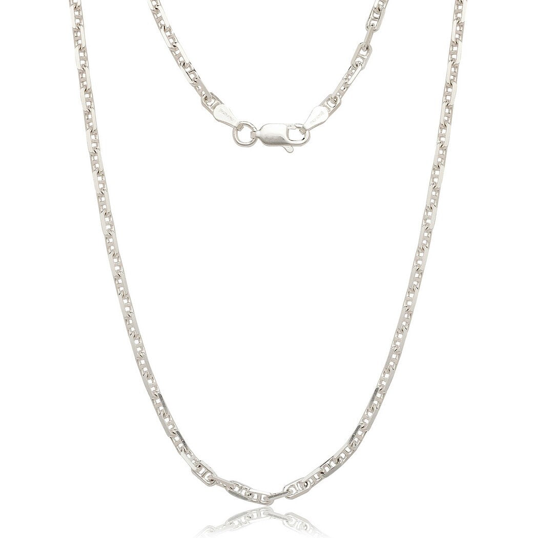 925 Sterling Silver 3mm Dimensional Anchor Mariner Chain Necklace - 16- 30 Inch - Chain Necklace for Women and Men