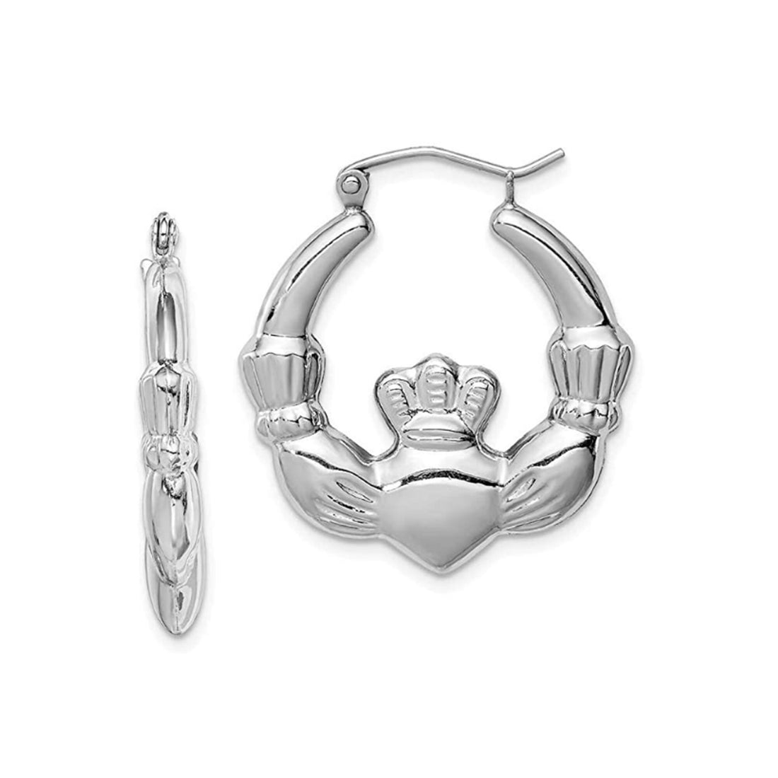 925 Sterling Silver Large Rhodium Plated Irish Claddagh Celtic Trinity Knot Hoop Earrings - 25mm