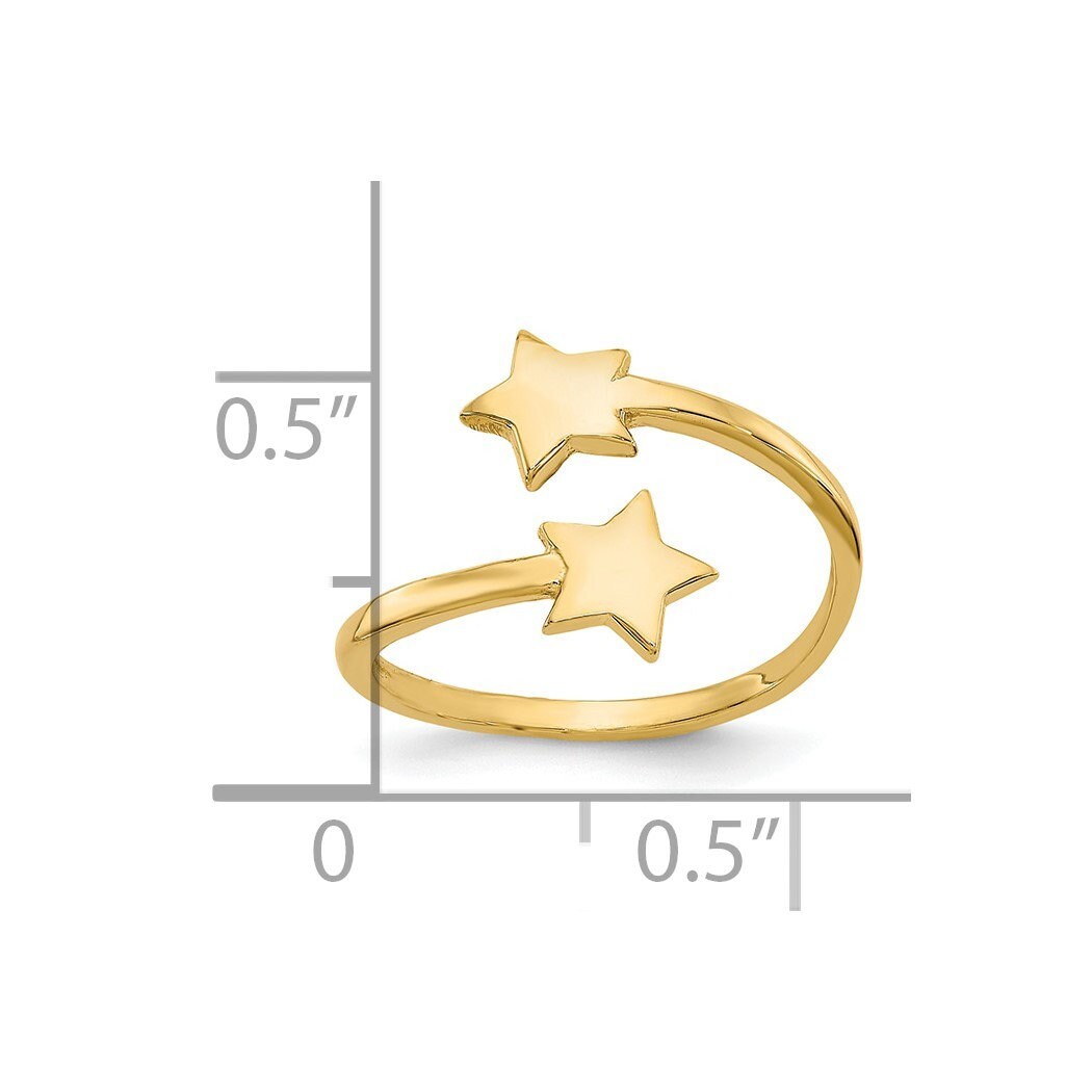 10k or 14k Yellow Gold Double Flat Star Toe Ring - Adjustable Toe Ring for Women
