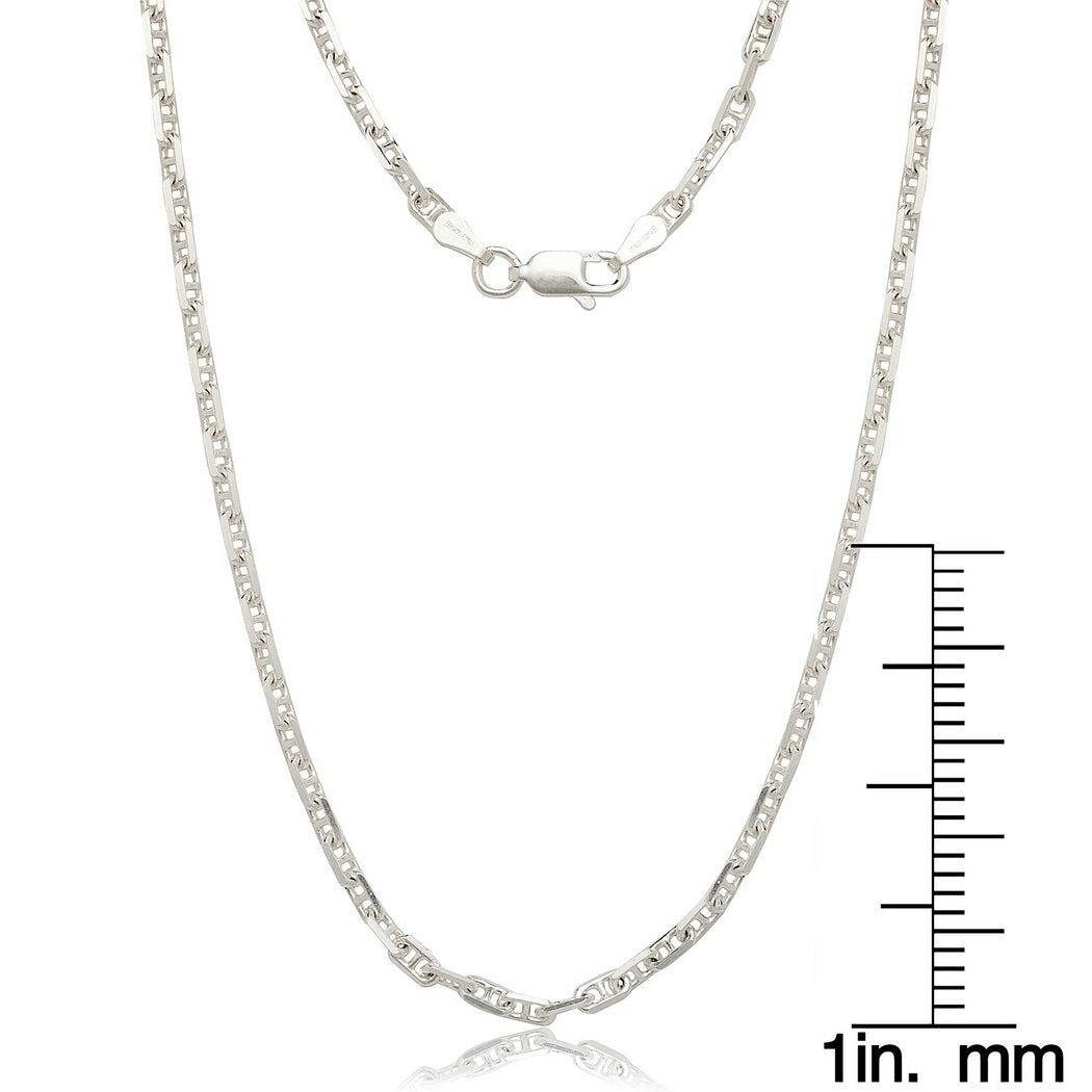 925 Sterling Silver 3mm Dimensional Anchor Mariner Chain Necklace - 16- 30 Inch - Chain Necklace for Women and Men