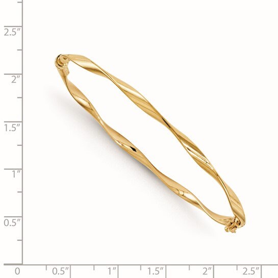 10k or 14k Gold 7" 3mm Polished Twist Hinged Bangle Bracelet