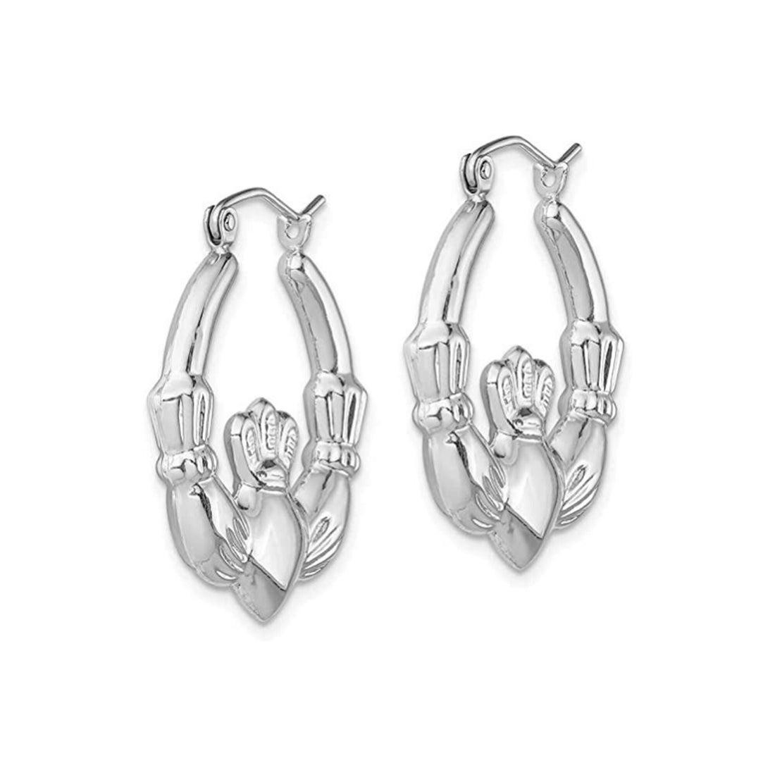 925 Sterling Silver Large Rhodium Plated Irish Claddagh Celtic Trinity Knot Hoop Earrings - 25mm