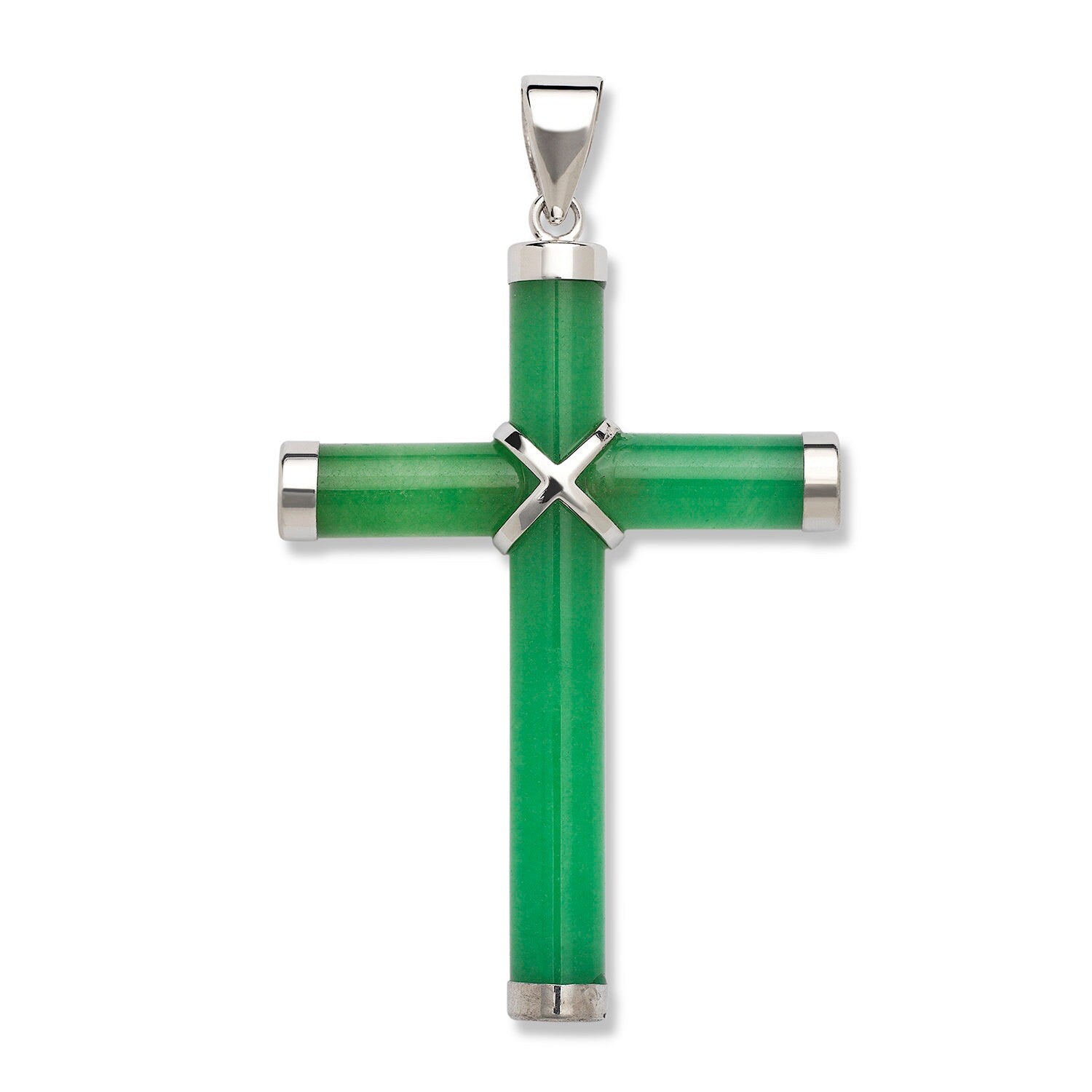 925 Sterling Silver Jade Cross Necklace - 6 Gemstone Options
