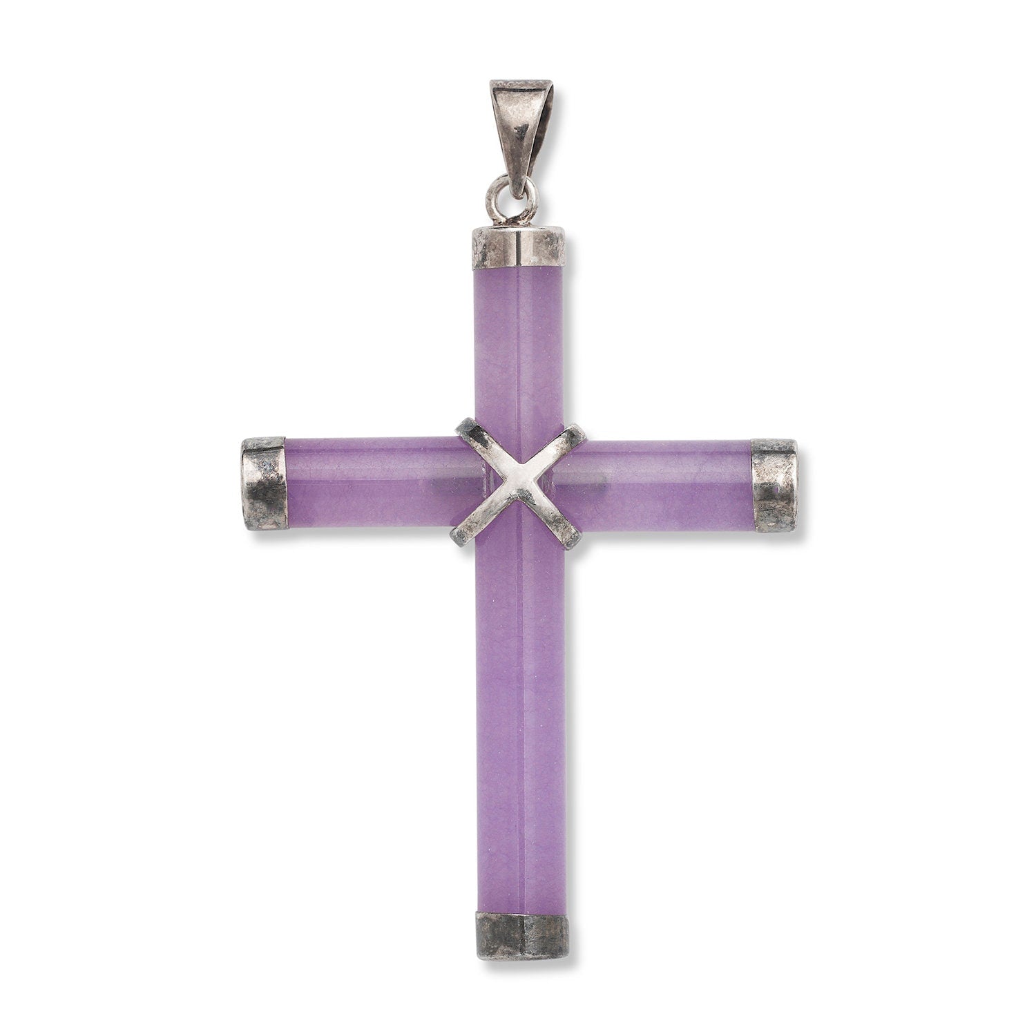 925 Sterling Silver Jade Cross Necklace - 6 Gemstone Options