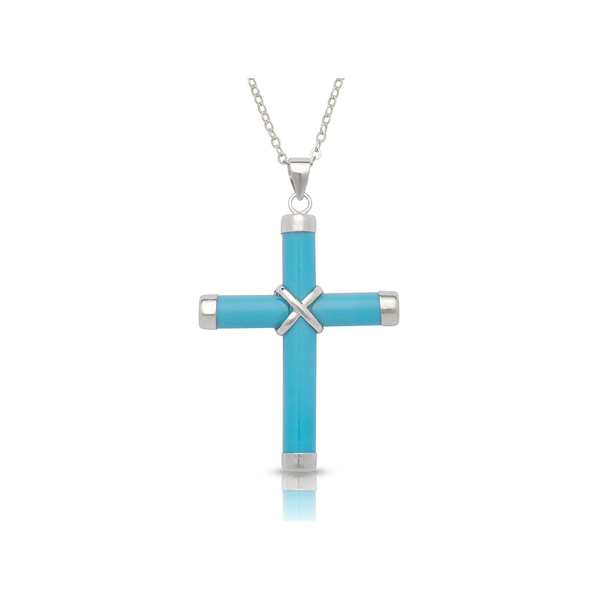 925 Sterling Silver Jade Cross Necklace - 6 Gemstone Options