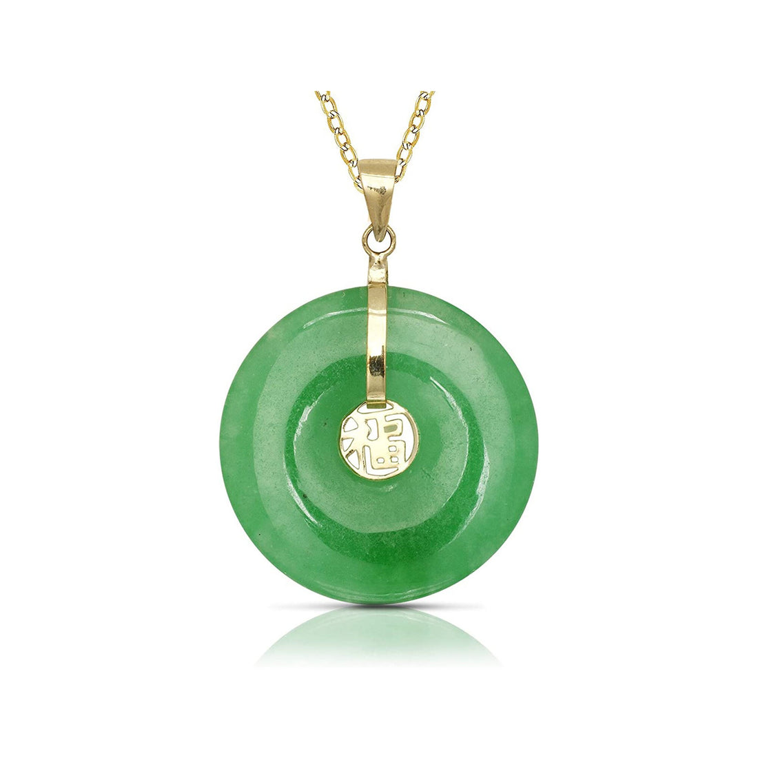 14k Gold Green Jade Donut Pendant Necklace - 20x30mm