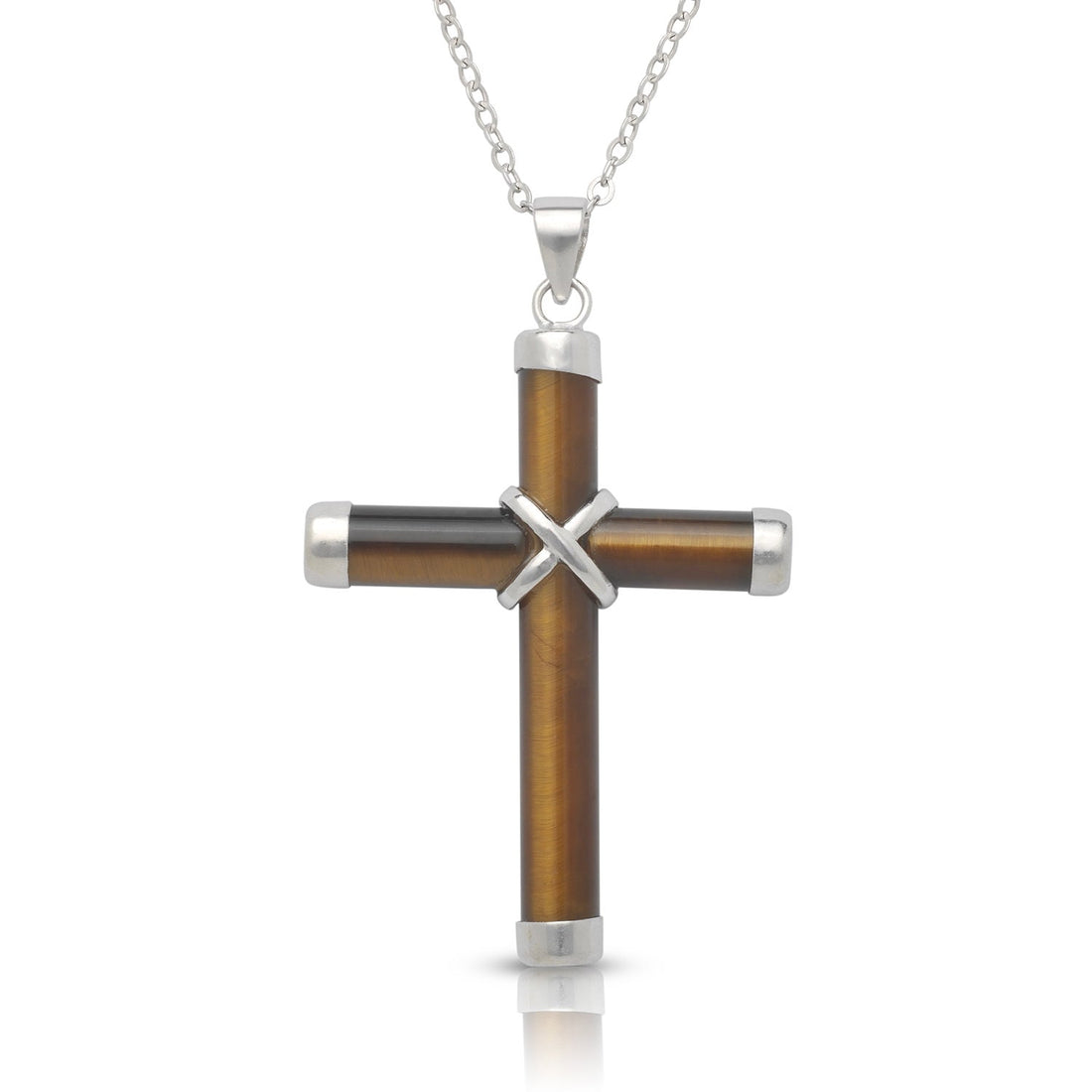 925 Sterling Silver Jade Cross Necklace - 6 Gemstone Options