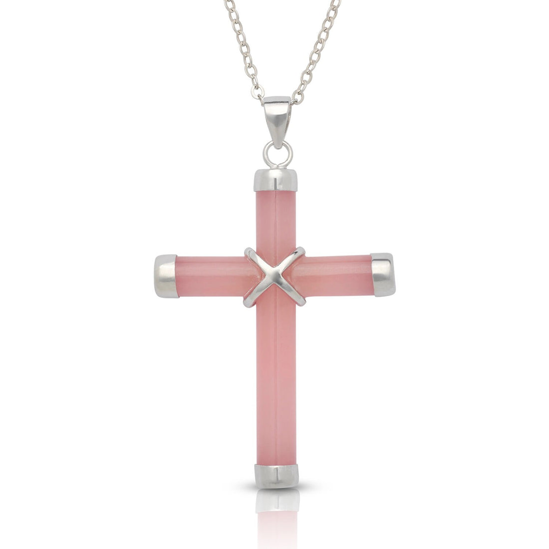 925 Sterling Silver Jade Cross Necklace - 6 Gemstone Options