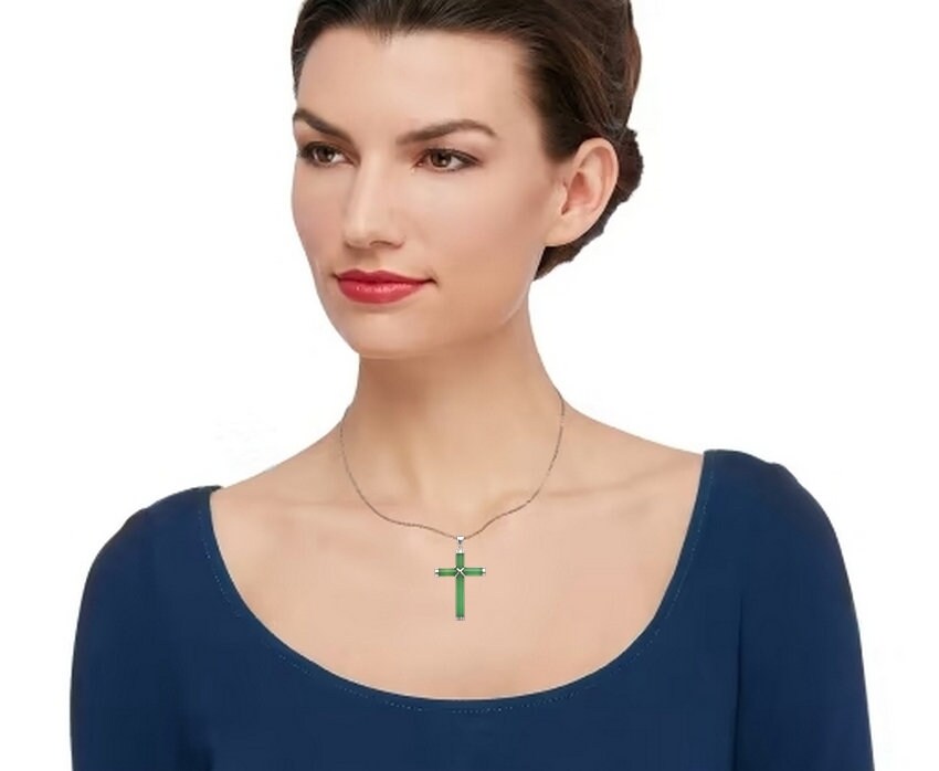 925 Sterling Silver Jade Cross Necklace - 6 Gemstone Options