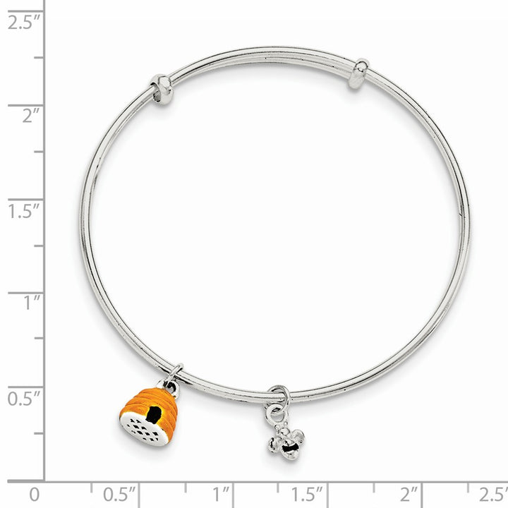 925 Sterling Silver Dangle Polished Adjustable Enamel Bee Kids Cuff Charm Bracelet