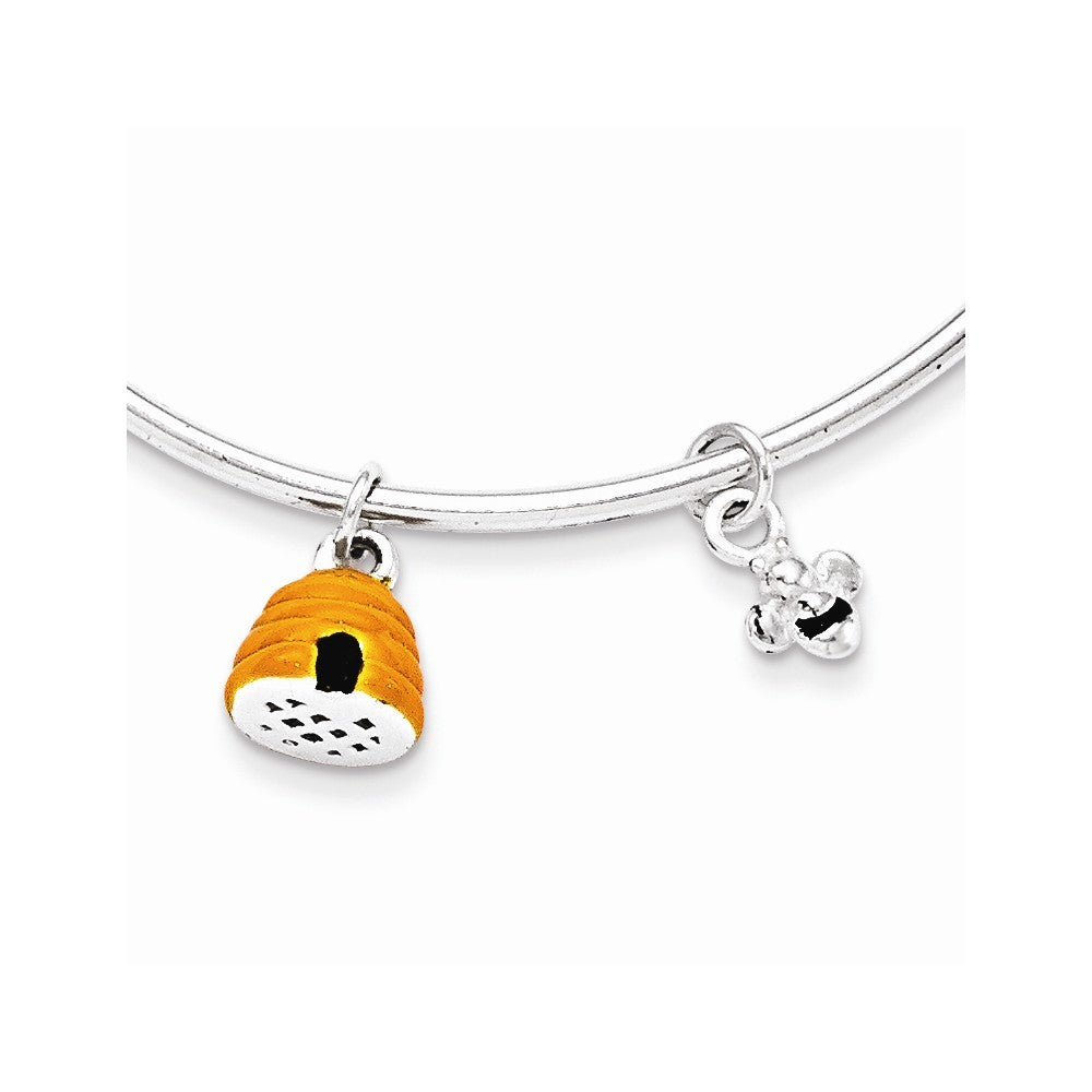 925 Sterling Silver Dangle Polished Adjustable Enamel Bee Kids Cuff Charm Bracelet