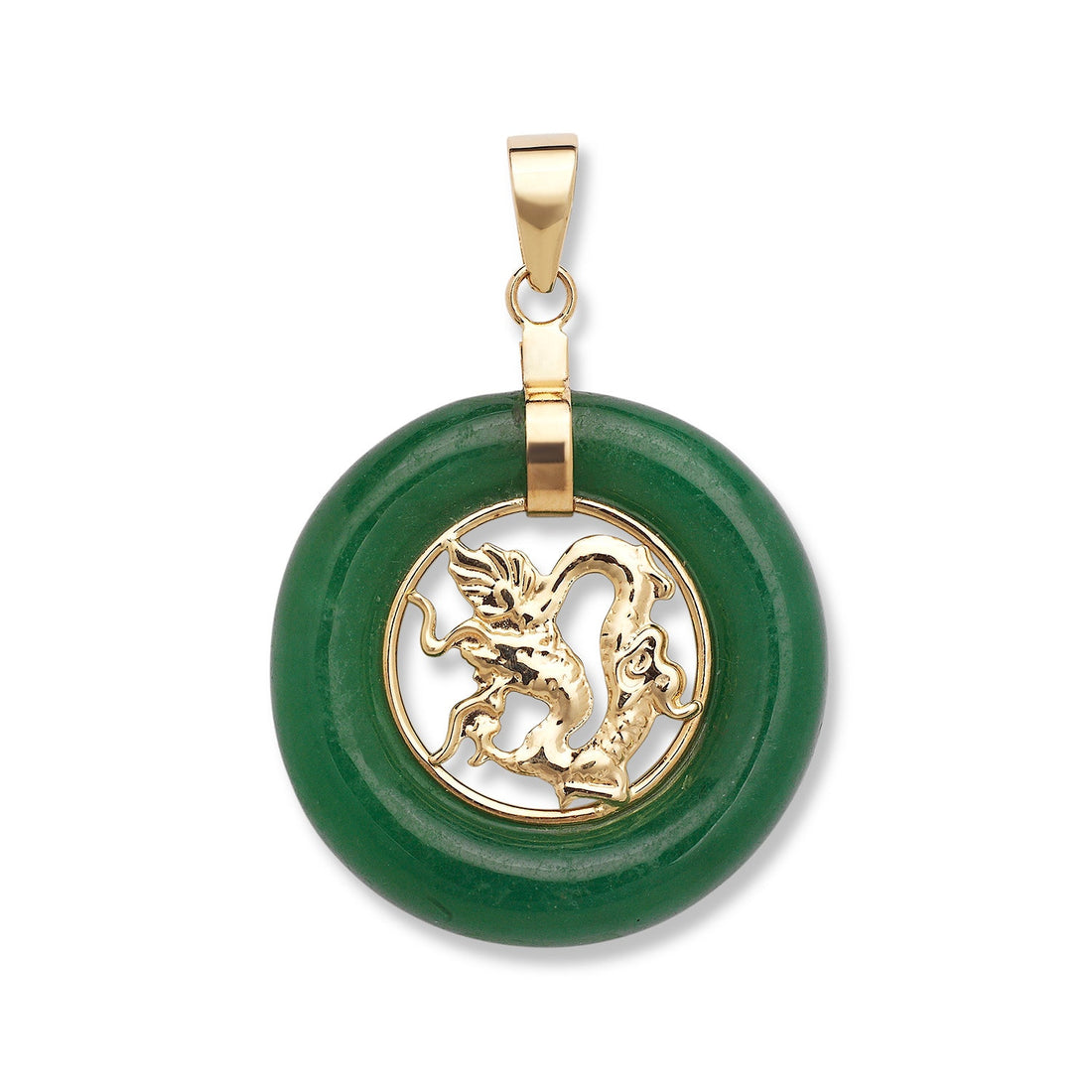 14k Yellow Gold Green or Purple Jade or Onyx Donut Dragon Pendant - 18x27mm