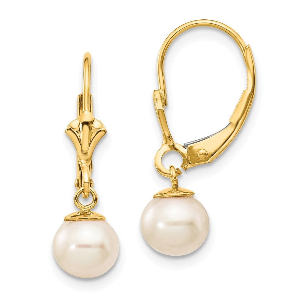 14k Yellow Gold Freshwater Cultured Pearl Dangle Lever Back Earrings