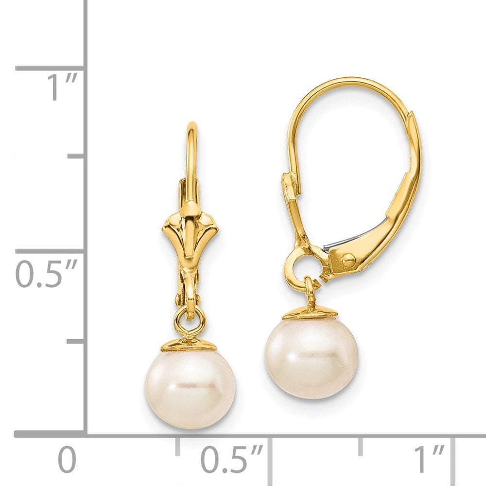 14k Yellow Gold Freshwater Cultured Pearl Dangle Lever Back Earrings