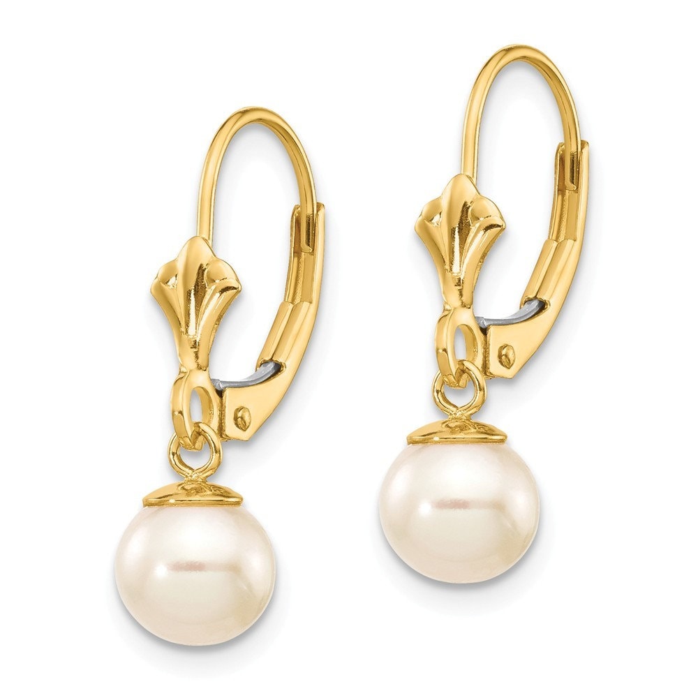 14k Yellow Gold Freshwater Cultured Pearl Dangle Lever Back Earrings