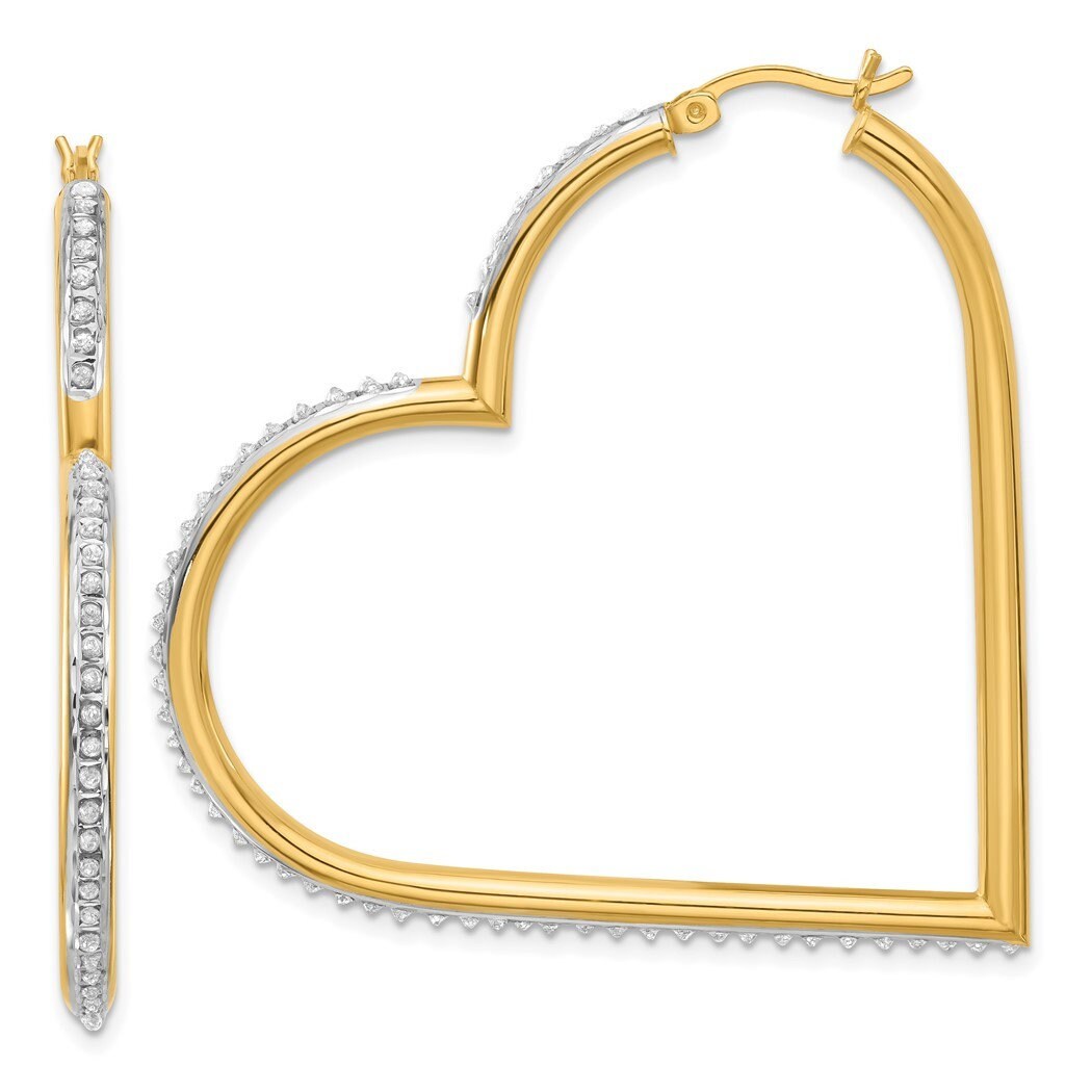 Sterling Silver 18k Gold Plated Diamond Large Heart Hoop Earrings - 3x53mm