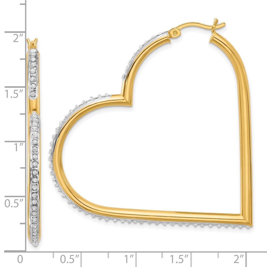 Sterling Silver 18k Gold Plated Diamond Large Heart Hoop Earrings - 3x53mm