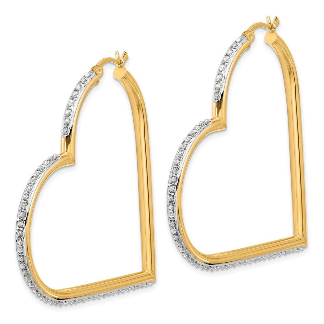 Sterling Silver 18k Gold Plated Diamond Large Heart Hoop Earrings - 3x53mm