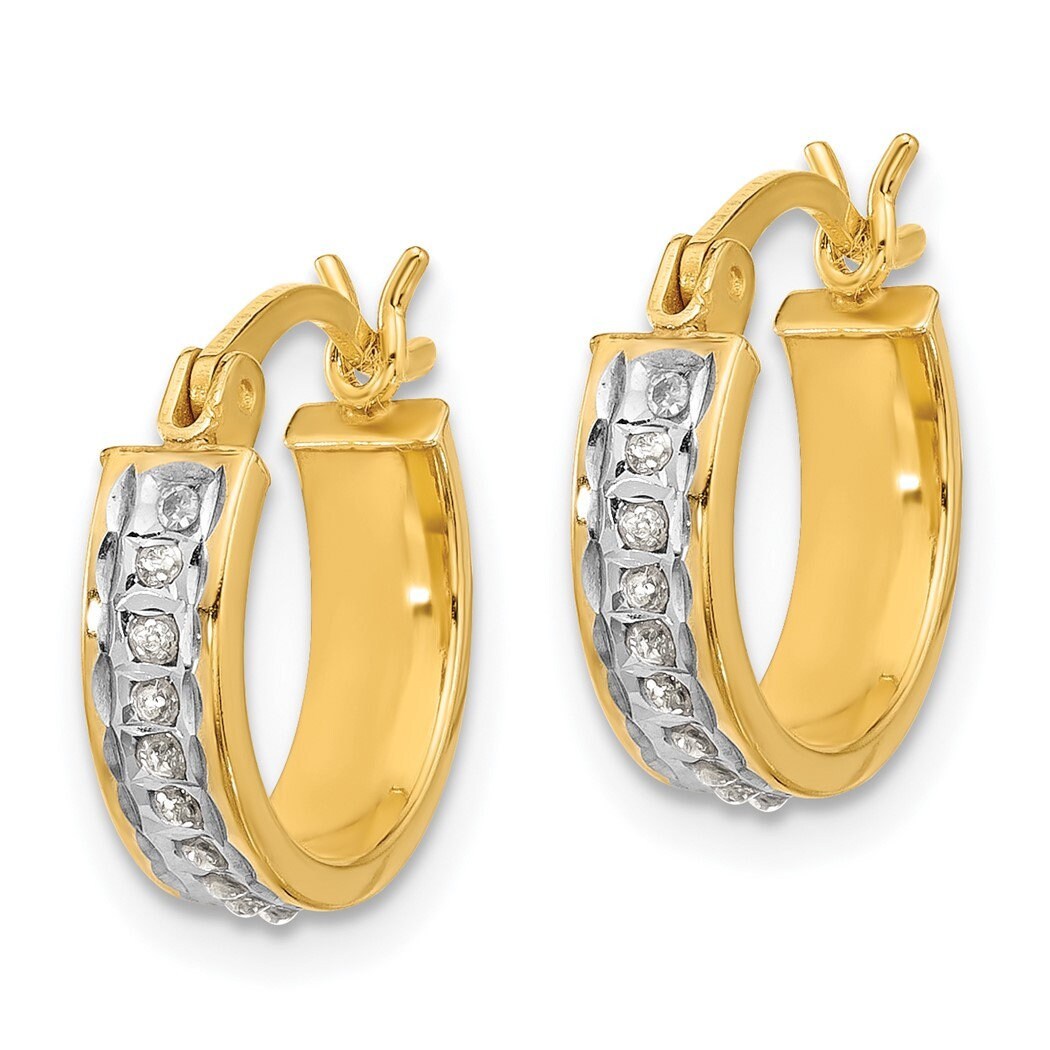 Sterling Silver Yellow Gold or Platinum Plated Diamond Hoop Earrings - 13.98x3.79mm