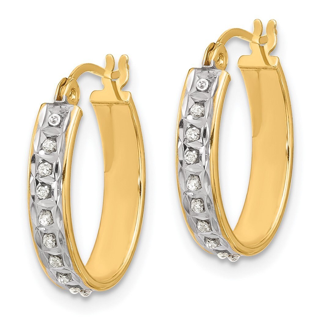 Sterling Silver Yellow Gold or Platinum Plated Diamond Oval Hoop Earrings - 17x3.5mm