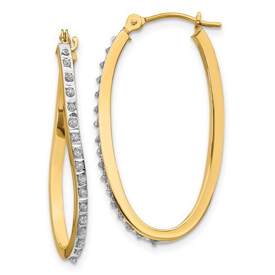 14k Yellow or White Gold Diamond Twist Hoop Earrings - 30x1mm