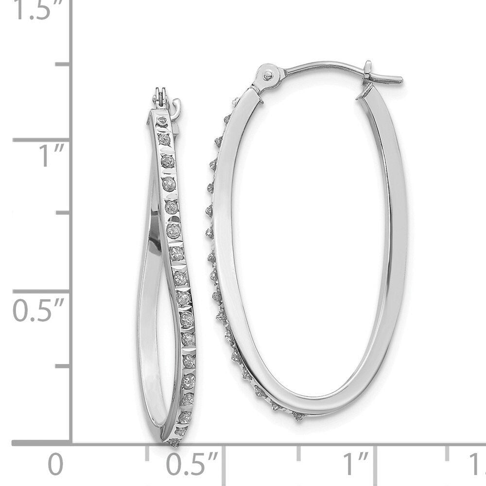 14k Yellow or White Gold Diamond Twist Hoop Earrings - 30x1mm