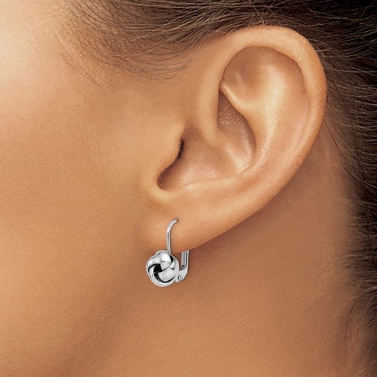 14k Yellow, White, Rose or Tri-color Gold Love Knot Dangle Lever Back Earrings