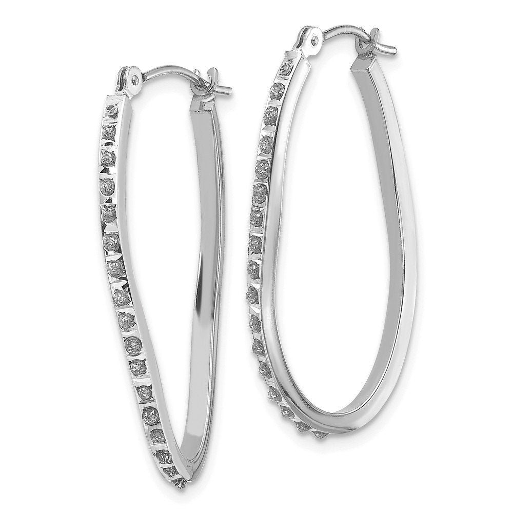 14k Yellow or White Gold Diamond Twist Hoop Earrings - 30x1mm