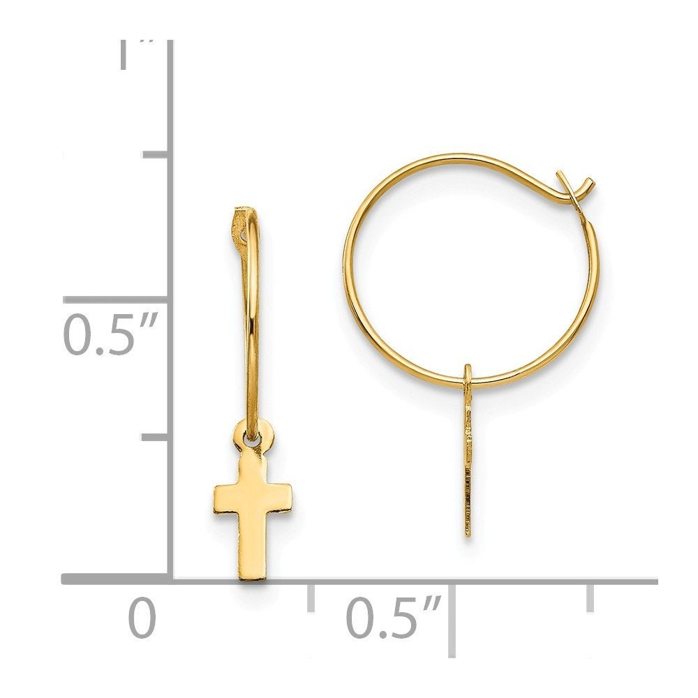 14k Yellow Gold Small Cross Polished Endless 9x9mm Hoop Earrings