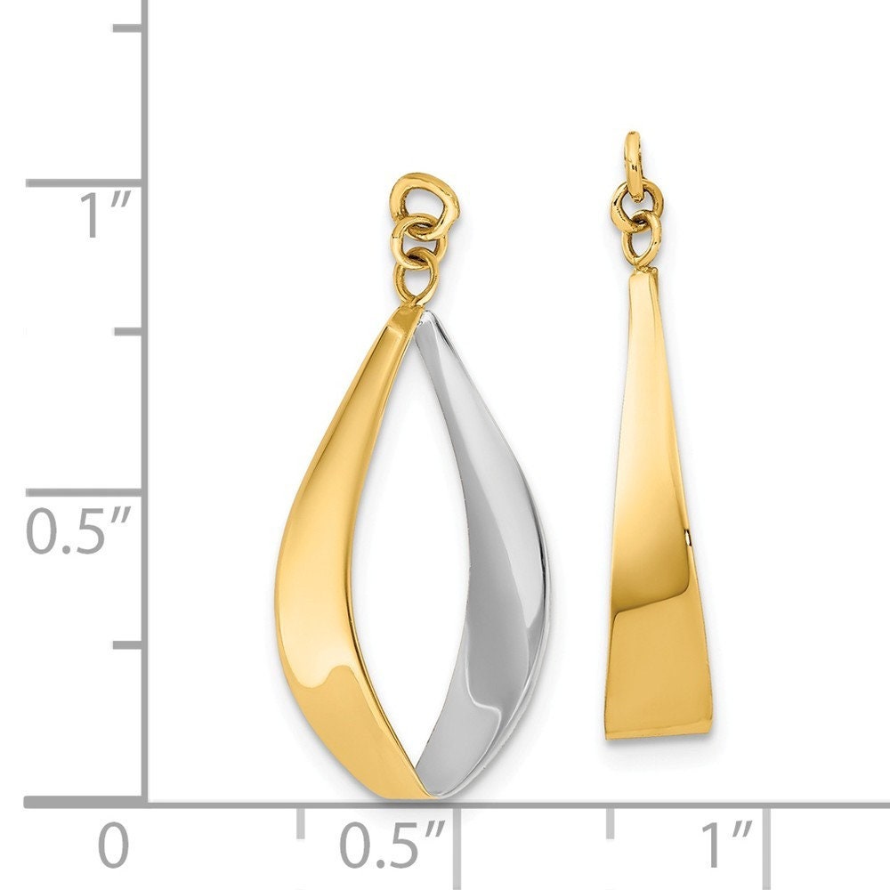 14k Yellow Gold Polished and Rhodium Reversible Long Drop Dangle Earrings Jackets - 24x17mm - Fits up to an 8mm Stud - Earring Jackets Women