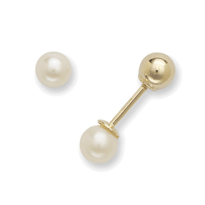 14k Yellow Gold 3.5x4mm Reversible Freshwater Cultured Pearl Ball Screw Back Earrings