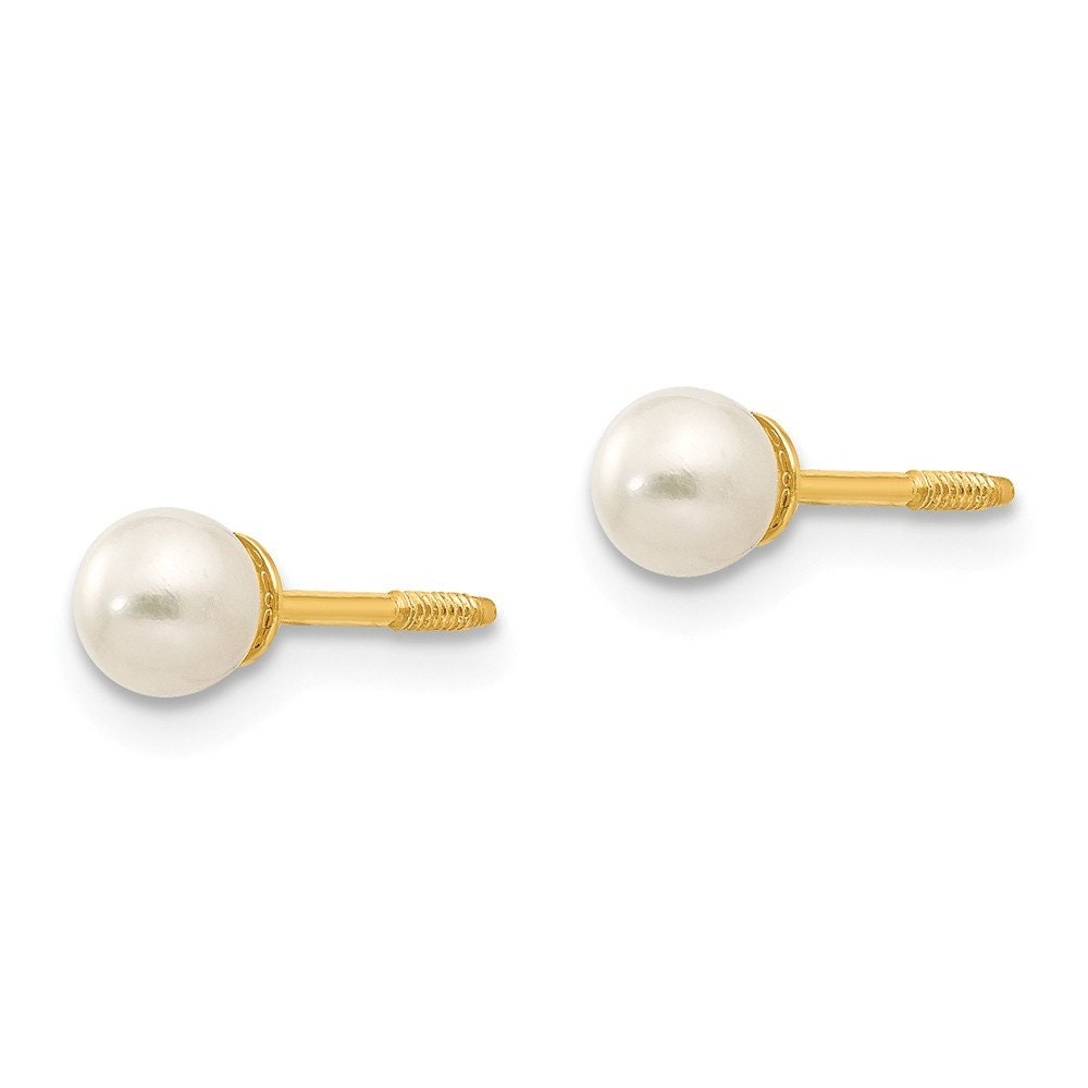 14k Yellow Gold 3.5x4mm Reversible Freshwater Cultured Pearl Ball Screw Back Earrings