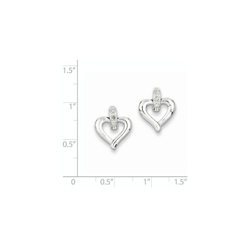 925 Sterling Silver Diamond Heart Stud Earrings